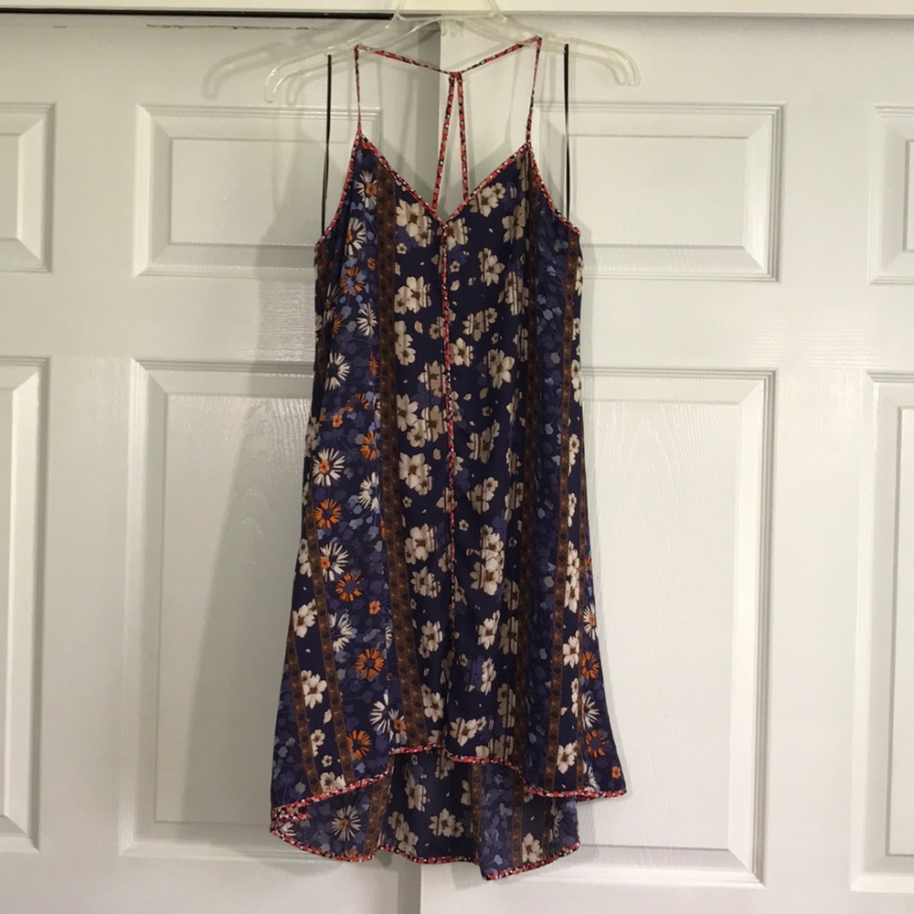 buttons Printed Halter Hi Low Dress M